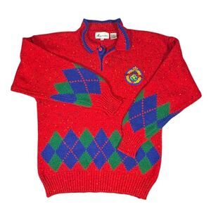 Sportables Men's Vintage Argyle Golf Sweater Red Collared Pullover L